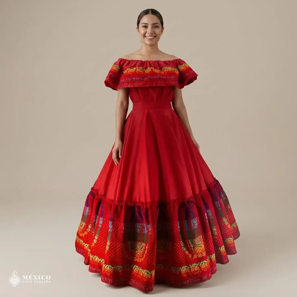 Traditional Mexican 3-Piece Cambaya Dress Set with Matching Rebozo Handmade